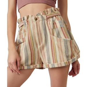 Women's Topanga Cotton Cuffed Paperbag-Waist Shorts Sz L